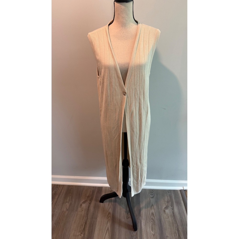 August Silk Women Cream Beige Longline Ribbed Knit Duster Sweater Vest Large